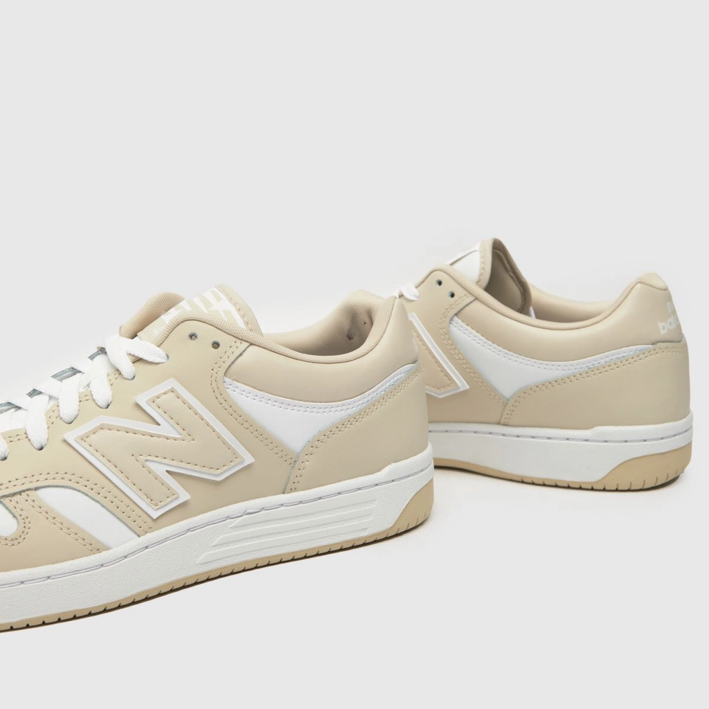 New Balance 480 Trainers in White & Beige